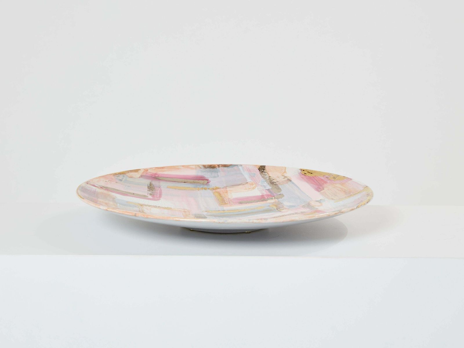 Art Les Héritiers Large Gilded Enameled Ceramic Plate Centerpiece, 1990 photo