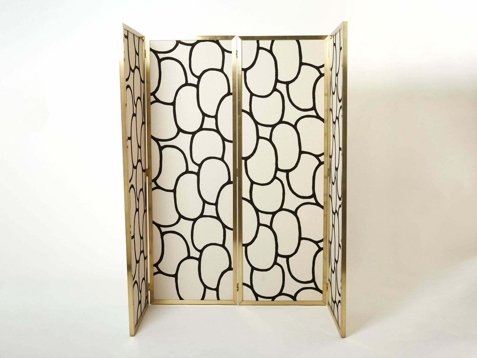 Paravent quatre panneaux en laiton et tissu de soie Galerie Maison Et Jardin, 1970 photo buy