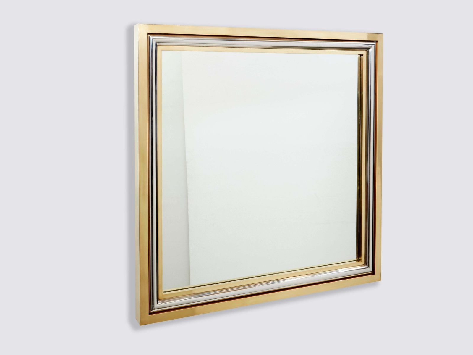 Romeo Rega For Metalarte Large Brass Chrome Square Mirror 1970s photo furniture