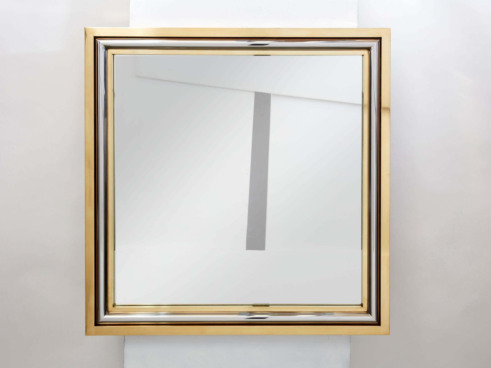 6093.27 Romeo Rega For Metalarte Large Brass Chrome Square Mirror 1970s photo