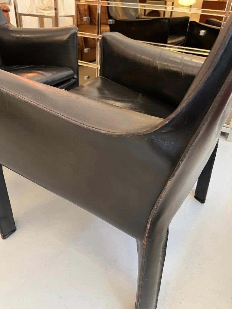 Pair Of Black Leather Cab 414 Lounge Chairs By Mario Bellini, Cassina, Ca. 1970s photo Furniture