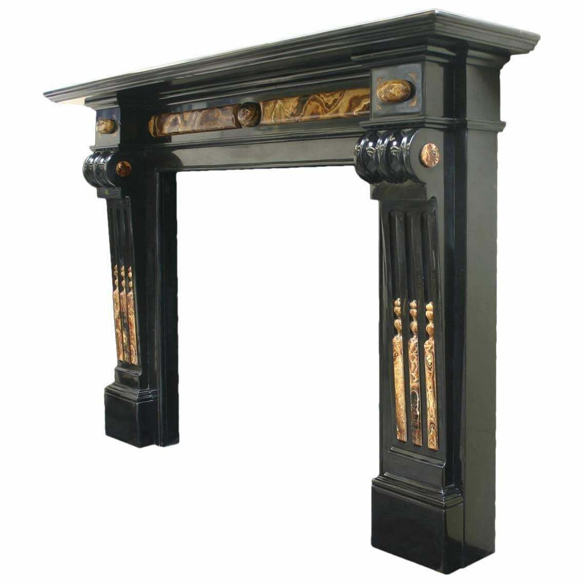 19th Century Baroque Belgian Black Marble And Onyx Chimneypiece photo furniture