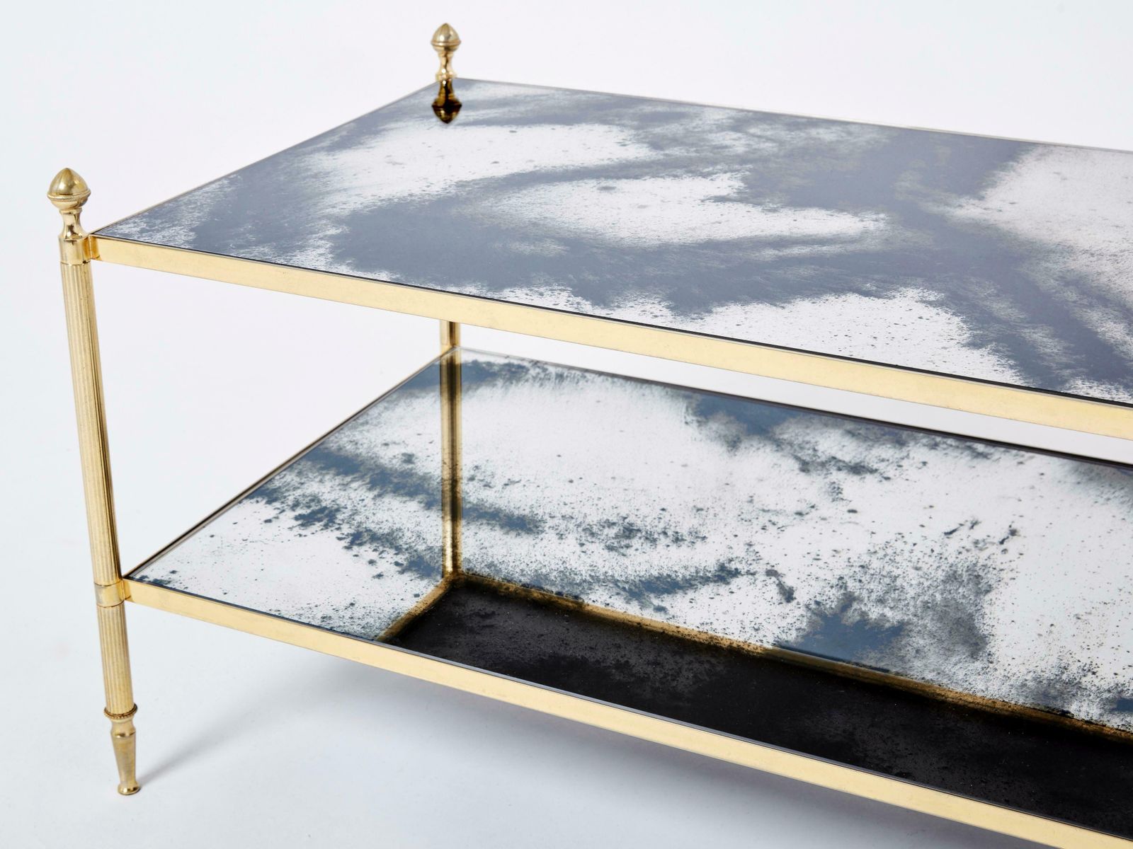 Table basse Maison Jansen en laiton, chrome et miroir, deux niveaux, années 1970 photo furniture