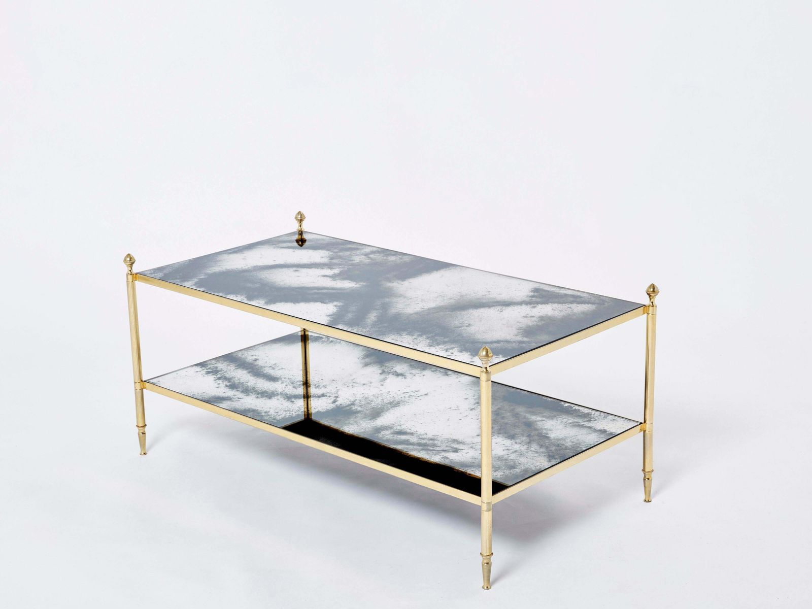 Maison Jansen Brass Chrome Mirrored Two Tier Coffee Table 1970s photo for sale