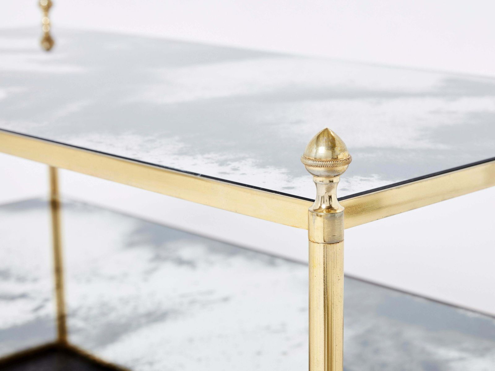 Table basse Maison Jansen en laiton, chrome et miroir, deux niveaux, années 1970 photo Mobilier
