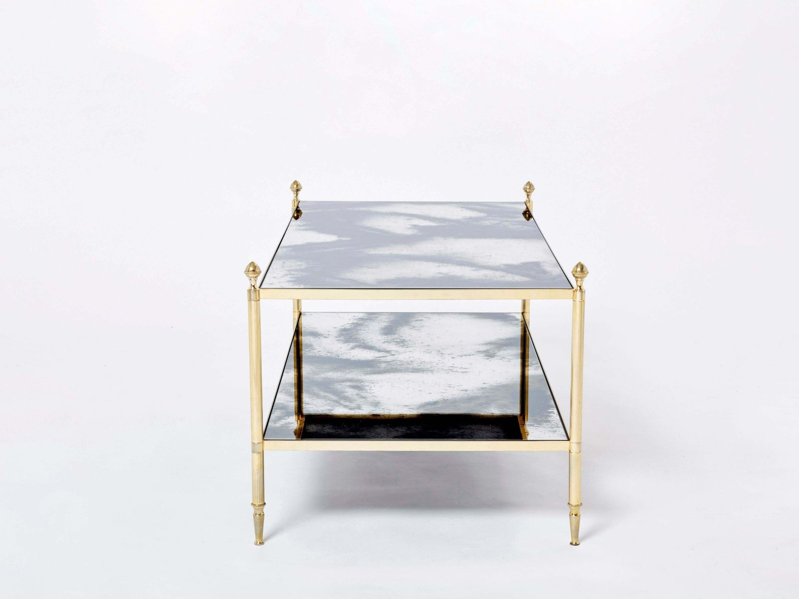 photo furniture Maison Jansen Brass Chrome Mirrored Two Tier Coffee Table 1970s
