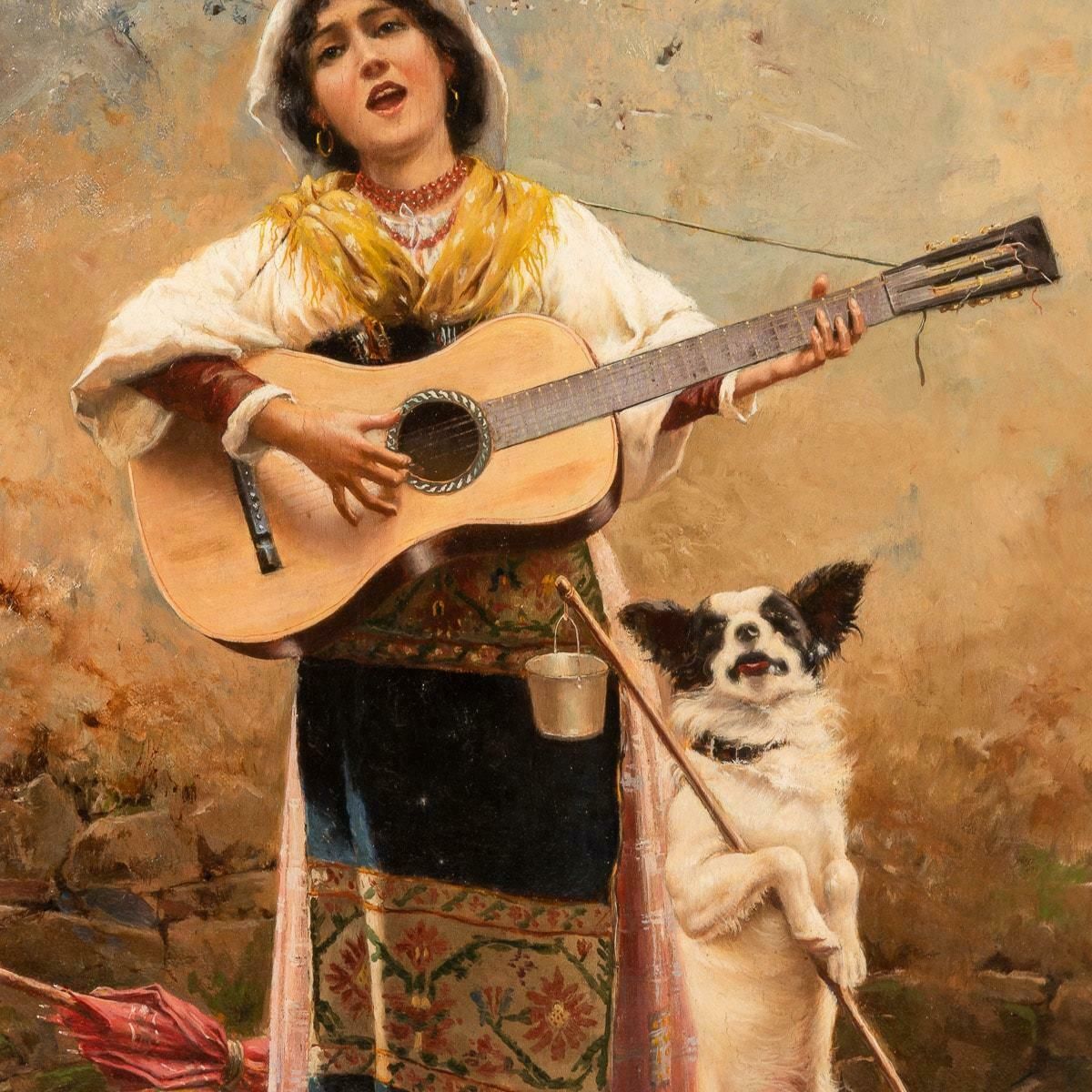 Oil On Board Of A Woman Playing Guitar, Signed By José Echena (Spain 1845 1909) photo Art