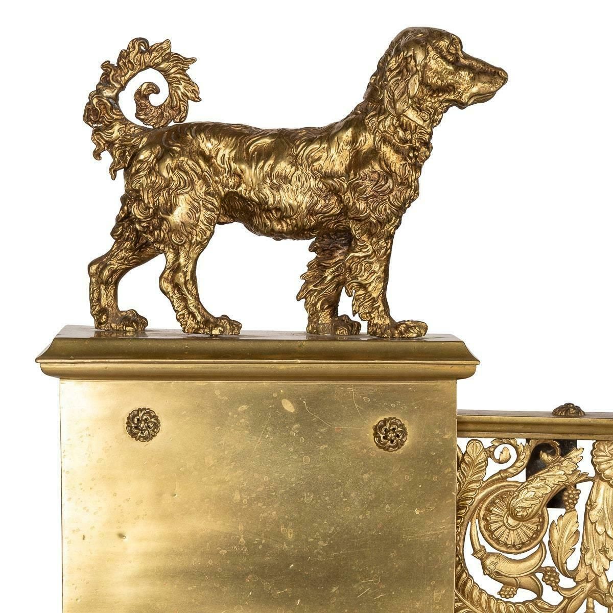 19th Century French Ormolu Fireplace Chenets Decorated With Dogs photo vinterior