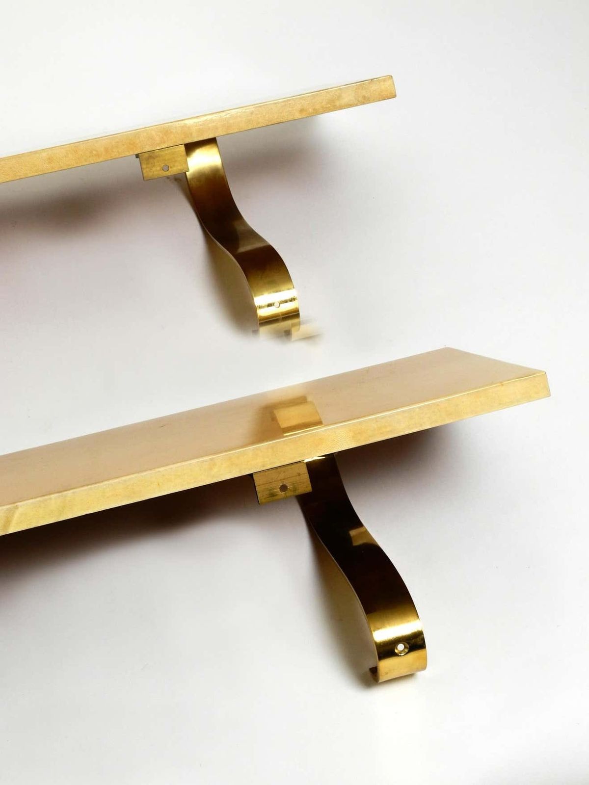 Two Beautiful, Very Rare 1960s Large Aldo Tura Shelves Made Of Wood And Goatskin photo vintage