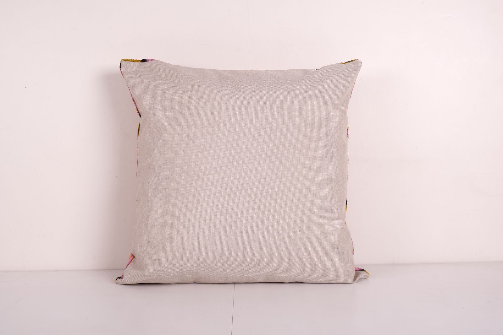 Square Bronze Ikat Velvet Pillow, Silk Ikat Cushion Cover, Pink Ikat Pillowcase, Unusual Design Uzbek Tribal Pillow 24'' X 24'' photo for sale