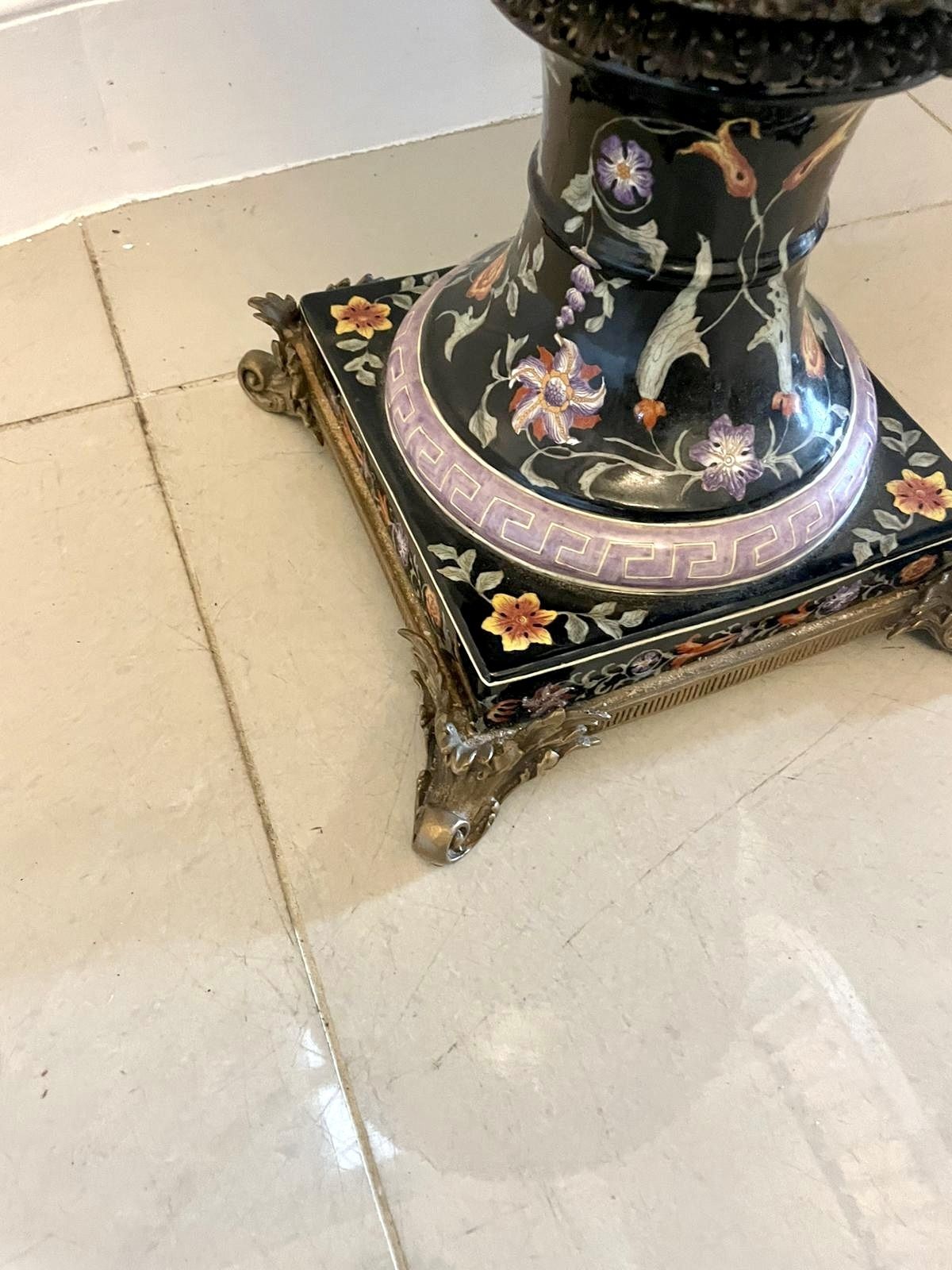 photo for sale Large Pair Of Quality Antique 19th Century Porcelain And Ornate Brass Mounted Vases