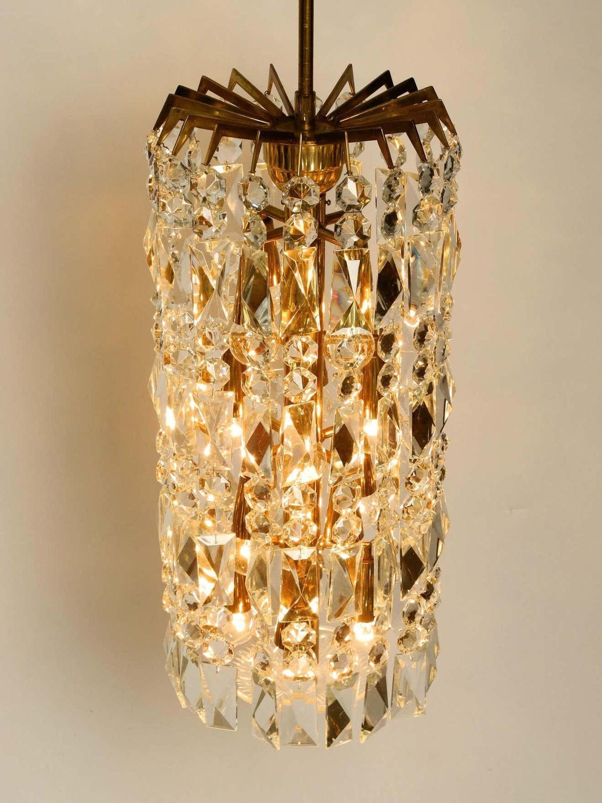 photo buy Beautiful Mid Century Brass Crystal Glass Chandelier From Vereinigte Werkstätten