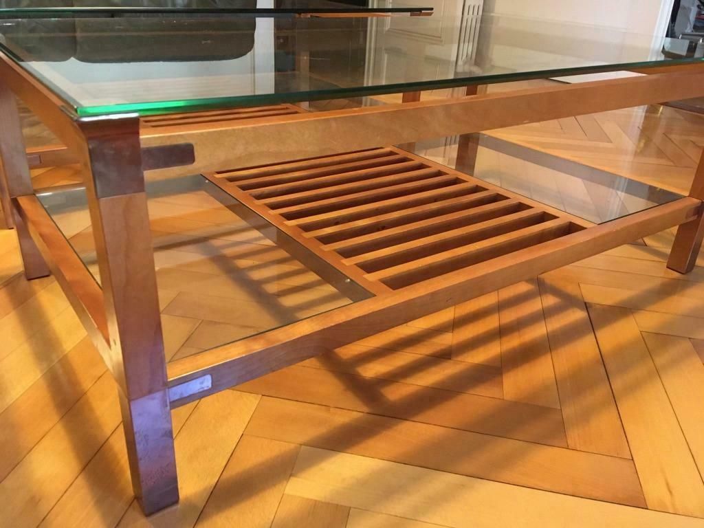Pair Of Walnut, Brass And Glass Coffee Tables By Pierre Vandel, Paris, 1980s photo vinterior