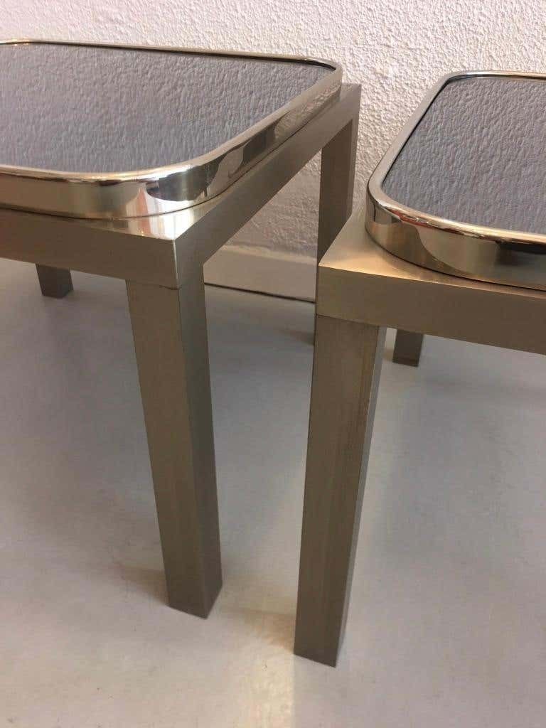 Elegant Pair Of Glass And Steel Side Tables 1970s photo for sale