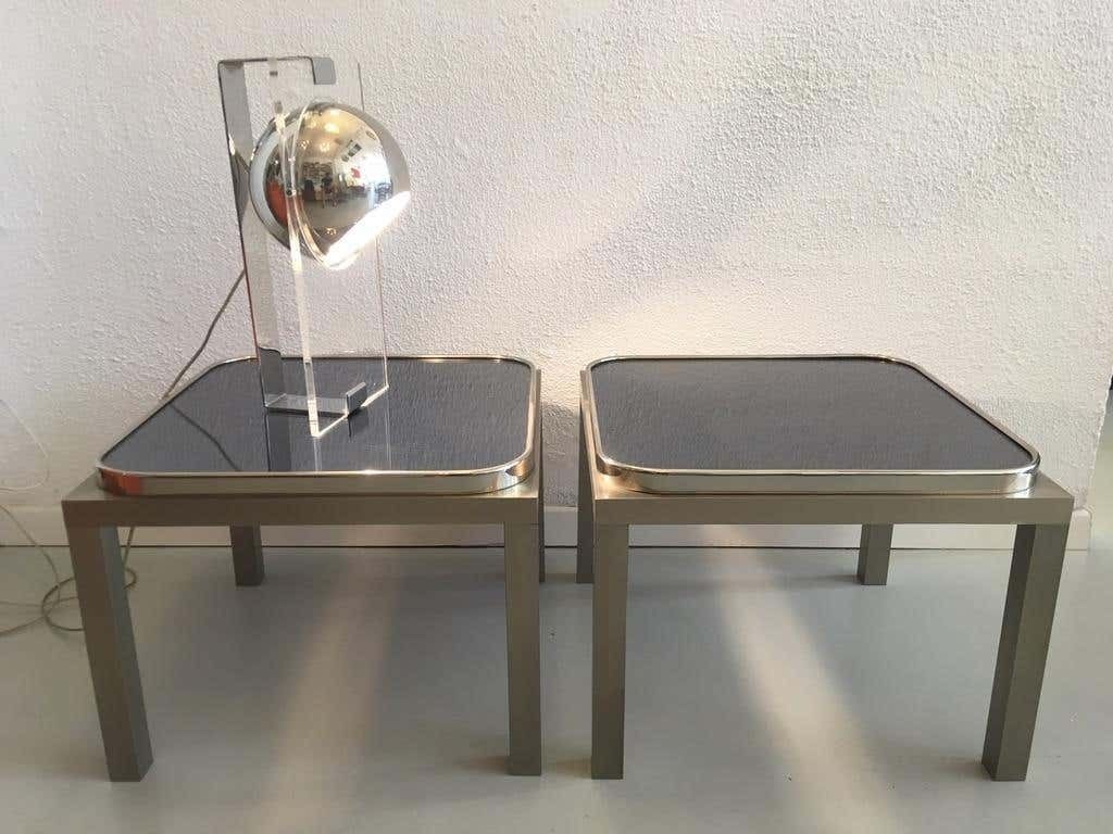 Elegant Pair Of Glass And Steel Side Tables 1970s photo 3094.0