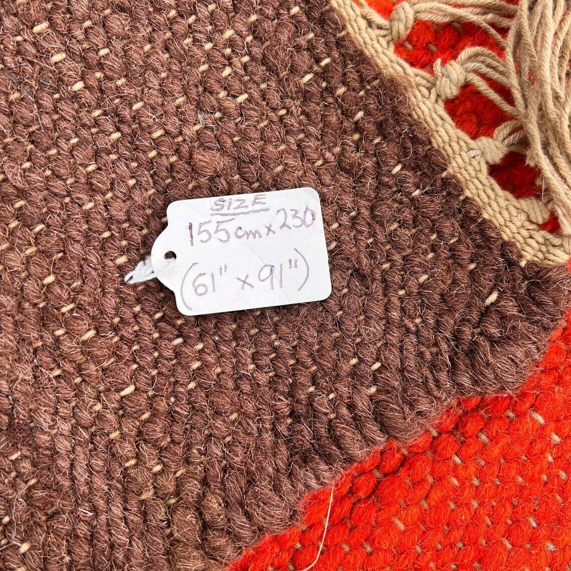 Xl Vintage Handmade Wool Rug   Mid Century Space Age Handwoven Orange Brown Area Rug photo buy