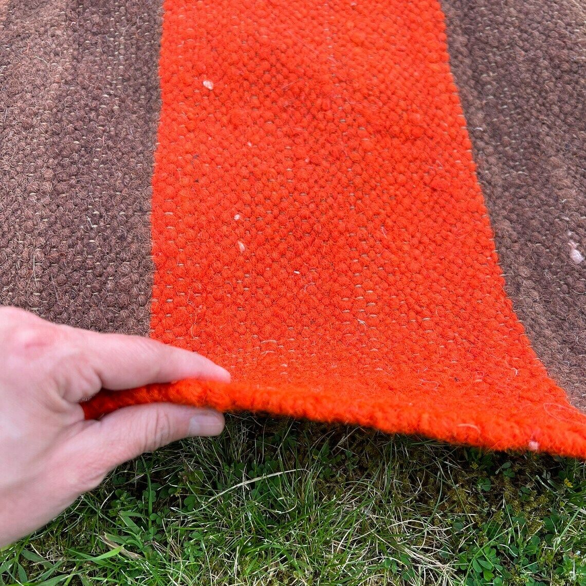 photo furniture Xl Vintage Handmade Wool Rug   Mid Century Space Age Handwoven Orange Brown Area Rug