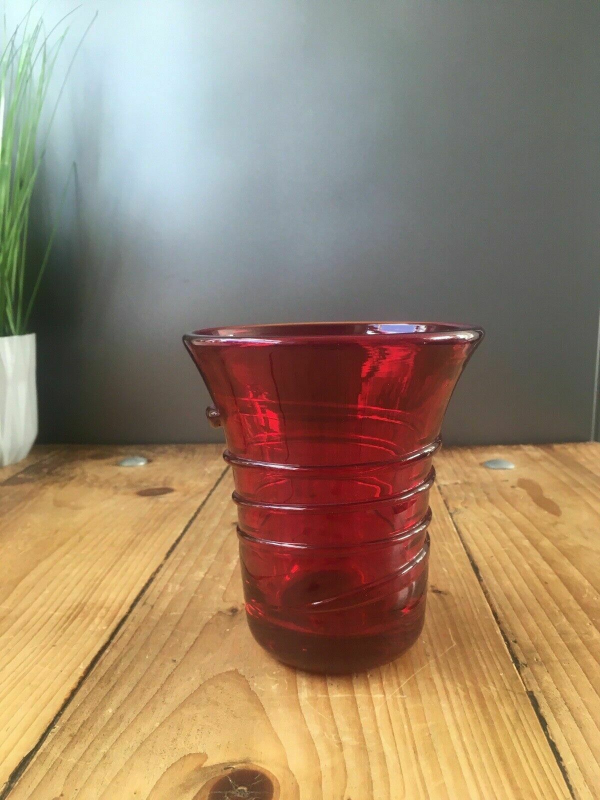 Mid Century 50's Ruby Red Whitefriars Ribbon Trail 8886 Art Glass Vase B. Powell photo 50.0