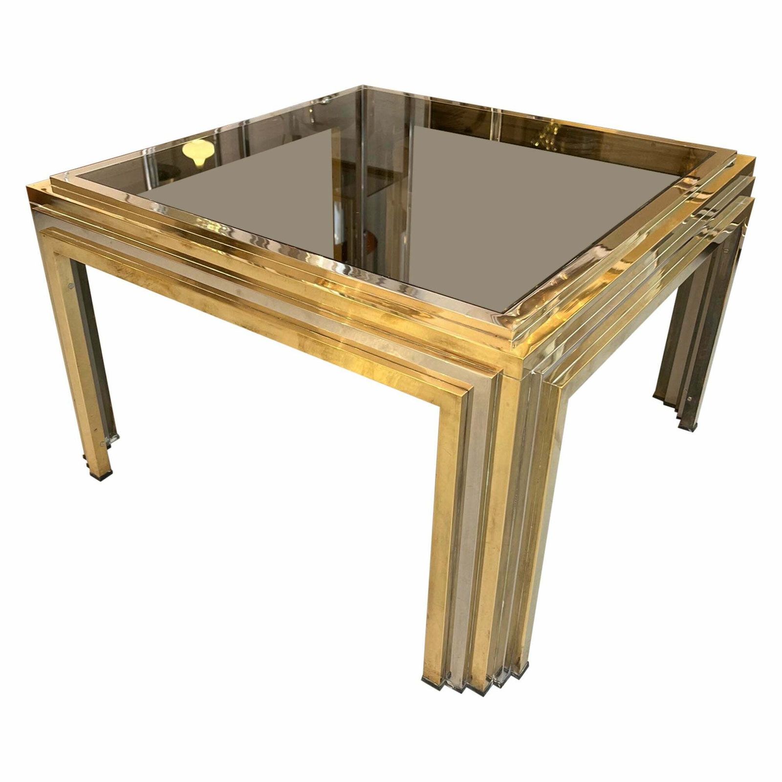 Romeo Rega Brass, Chrome And Glass Side Or Coffee Table, Italy Ca. 1970s