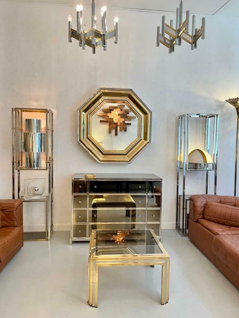 Romeo Rega Brass, Chrome And Glass Side Or Coffee Table, Italy Ca. 1970s photo vintage