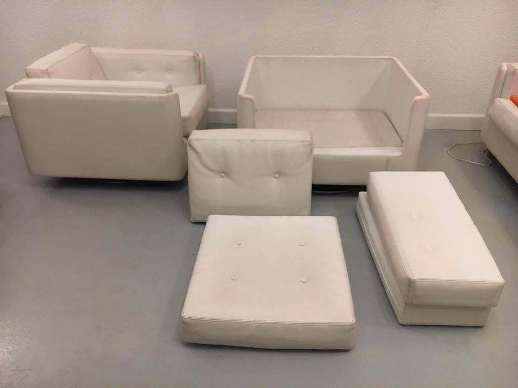Pair Of Swiveling White Faux Leather "Montenapo" Armchairs By Zanotta Italy 1965 photo vintage