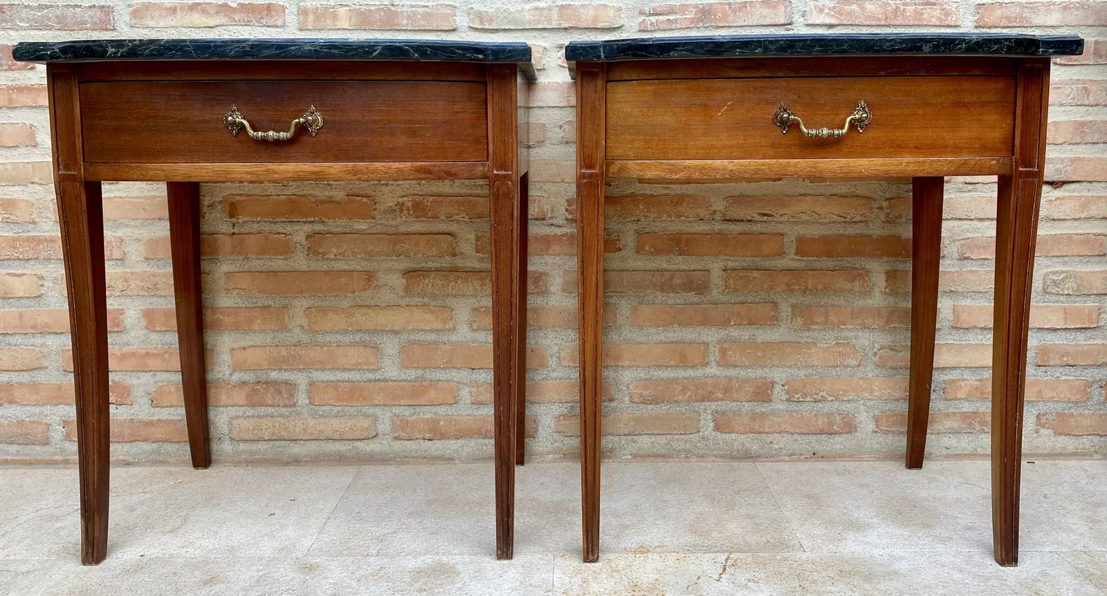 Early 20th Century Modern Nightstands With One Drawer & Grey Marble Top, Set Of 2 photo Furniture