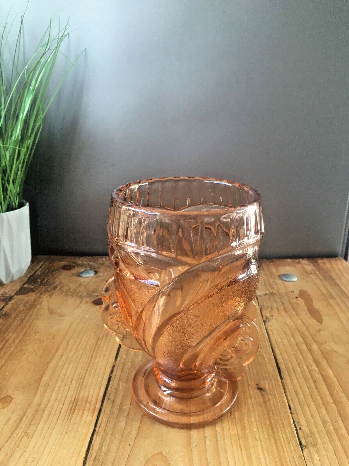 Beautiful Pink Art Deco Sowerby Depression Glass Flower Handles Posy Vase 30's photo 50.0