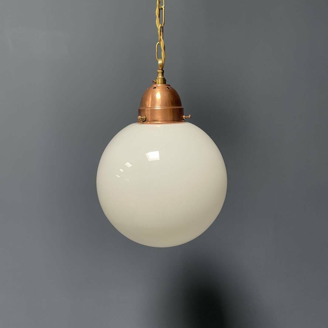 Opaline Glazen Bollamp Met Koperen Fitting photo furniture