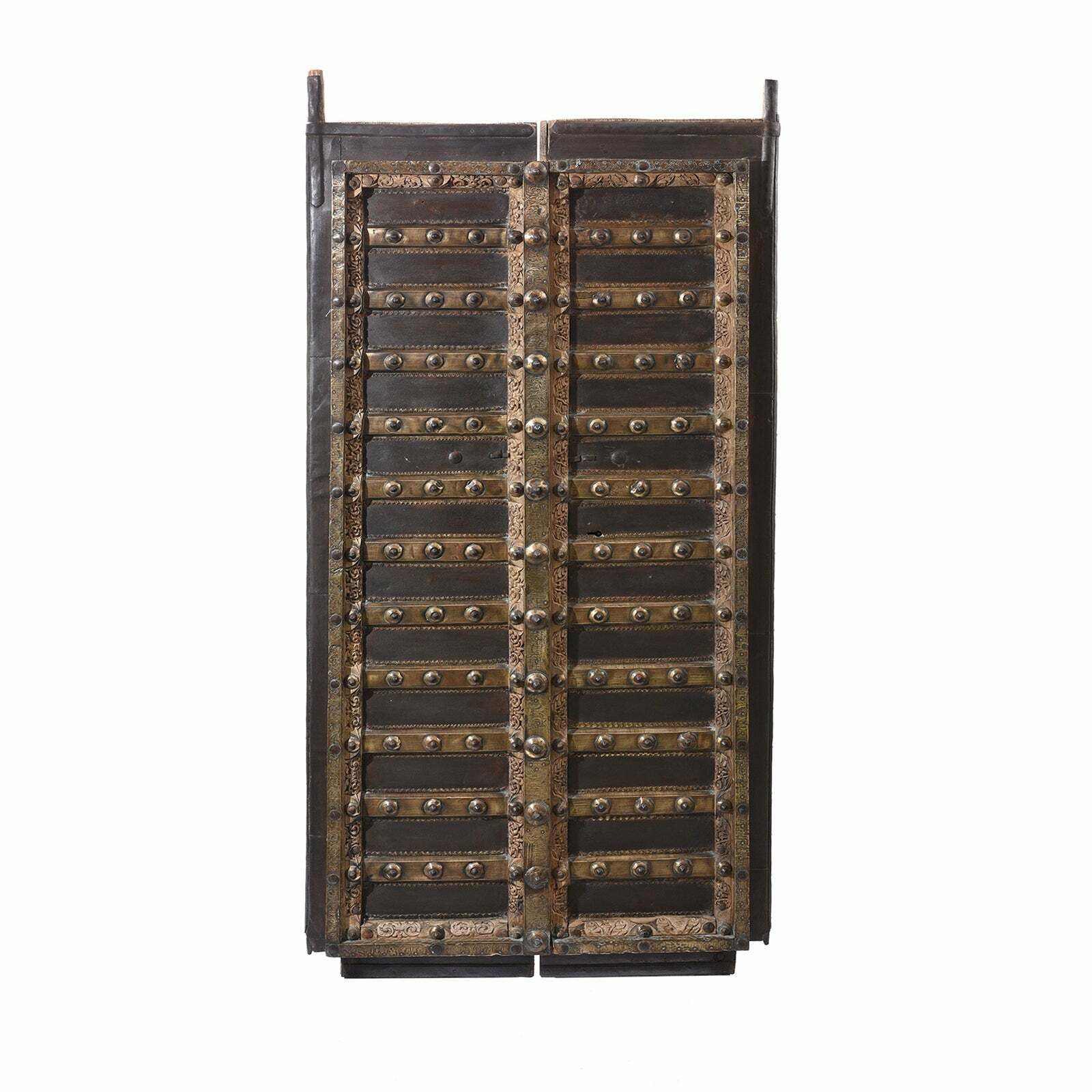 Antique Indian Brass Bound Door From Shekhawati, 19th Century
