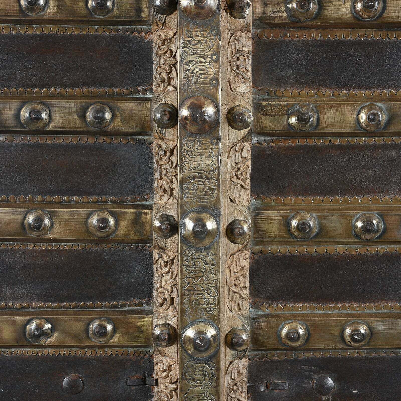 Antique Indian Brass Bound Door From Shekhawati, 19th Century photo for sale