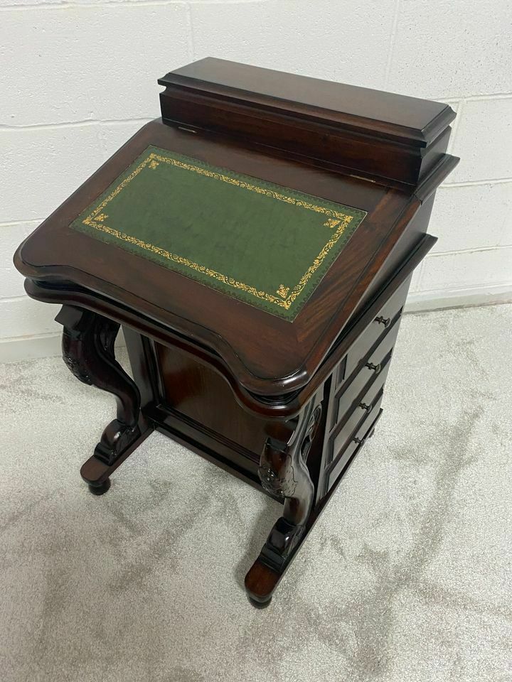 Solid Mahogany Davenport Desk Green Leather Inlay Antique Repro photo Furniture