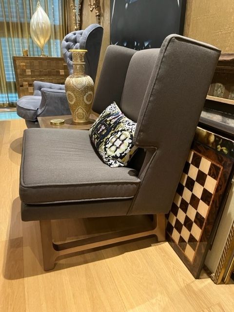 Armchair + Matching Footstool Pair, Generous Size, Custom Made, Taupe Upholstery photo for sale