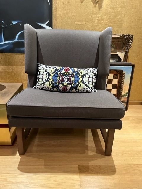 Armchair + Matching Footstool Pair, Generous Size, Custom Made, Taupe Upholstery photo furniture