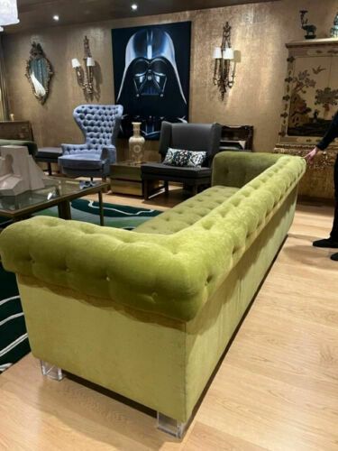Sofa, Bespoke Lelievre, Upholstered In Fresh Green Velvet, Perspex Feet, 2.6 M photo for sale