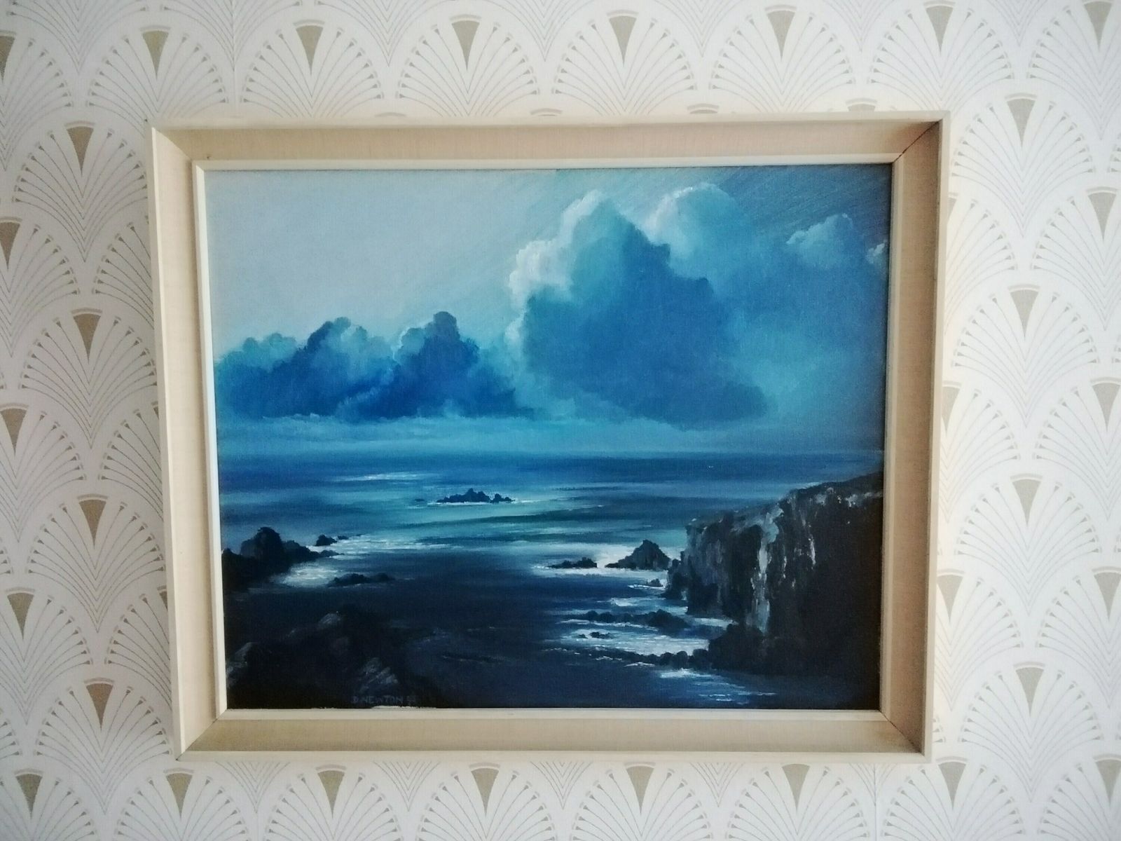 Midcentury 1960s Signed Original Oil On Canvas Seascape By D Newton, Original Signed Oil Painting, D Newton 1965 Signed Painting