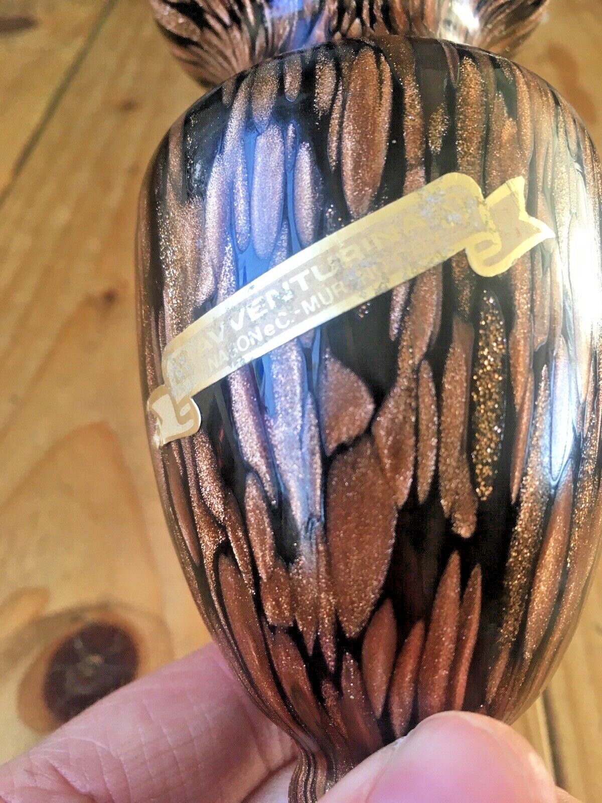 Vintage 80's Vincenzo V. Nason Murano Glass Copper Aventurine Avventurina Vase photo 95.0
