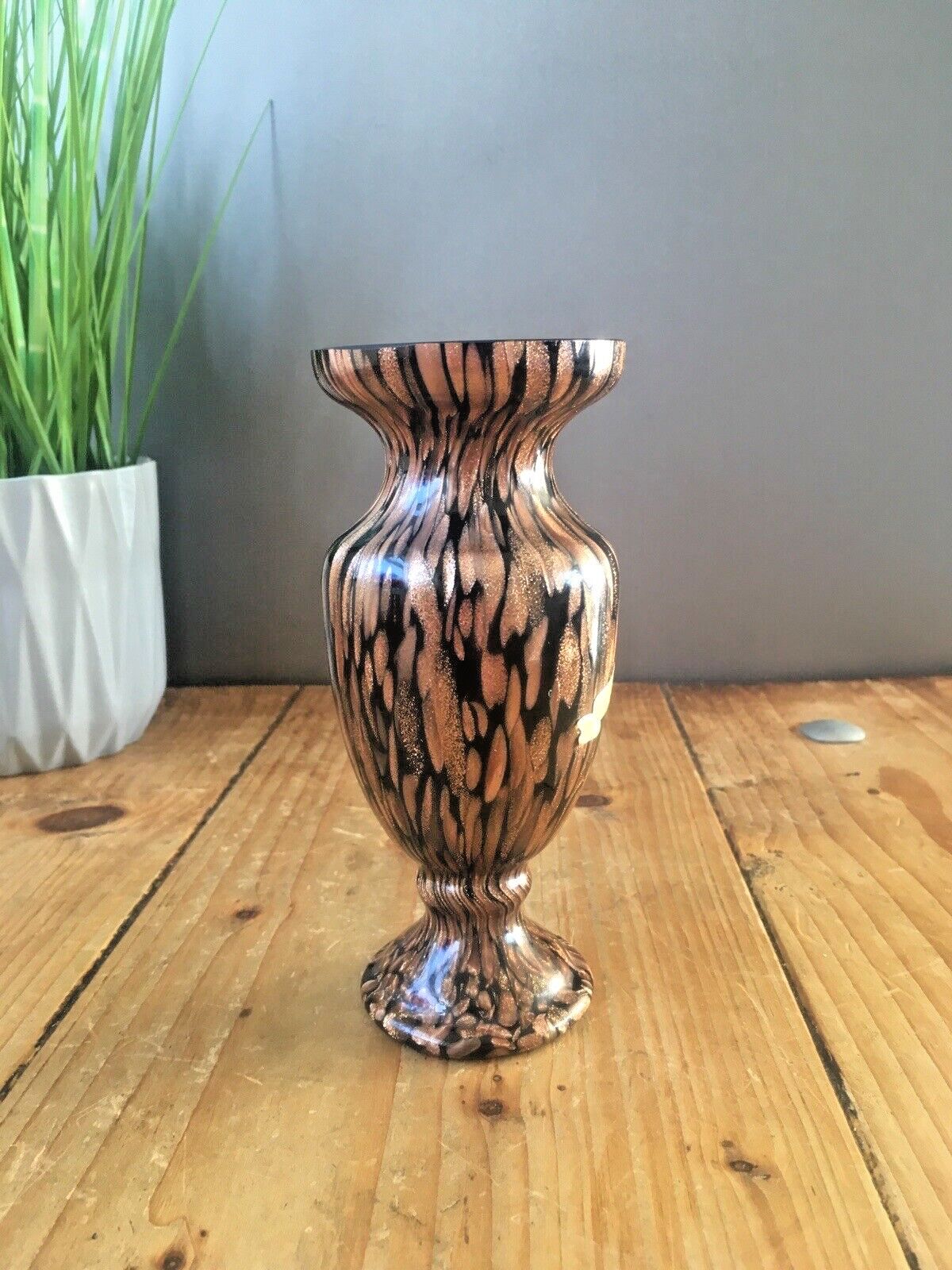 Vintage 80's Vincenzo V. Nason Murano Glass Copper Aventurine Avventurina Vase photo vinterior
