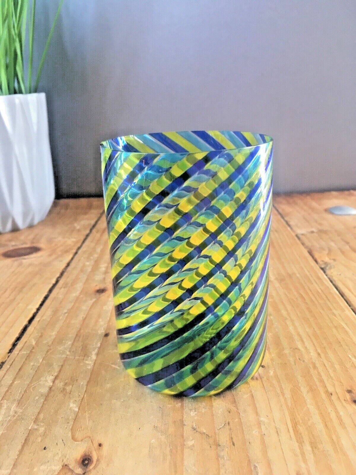 Superb Vetro Artistico Murano Spiral Candy Stripe Italian Glass Cylinder Vase photo furniture