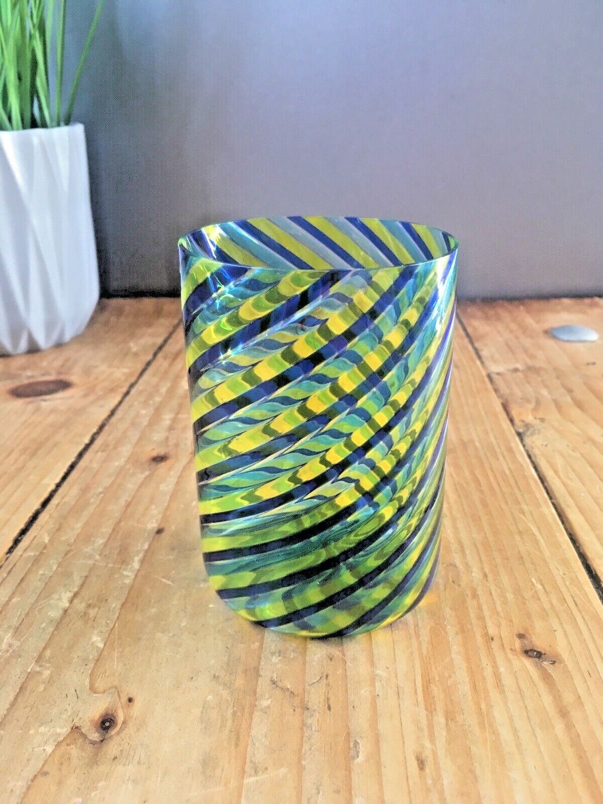 Superb Vetro Artistico Murano Spiral Candy Stripe Italian Glass Cylinder Vase photo for sale