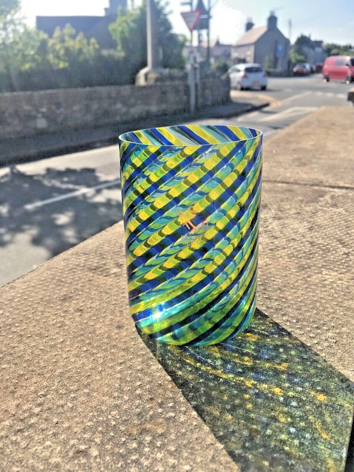 Superb Vetro Artistico Murano Spiral Candy Stripe Italian Glass Cylinder Vase photo buy