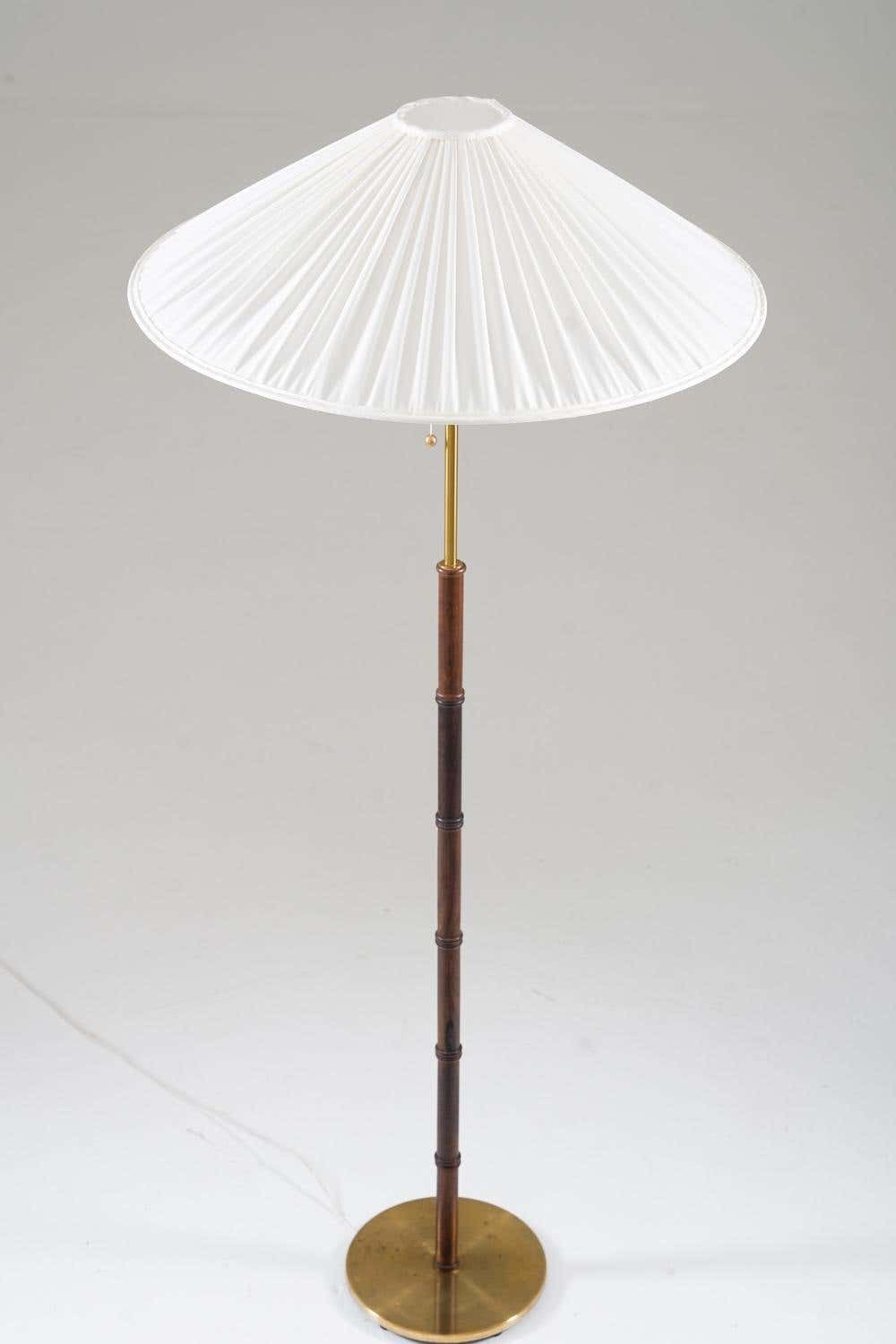 Scandinavian Midcentury Floor Lamp In Brass And Wood By Falkenbergs, Sweden photo for sale