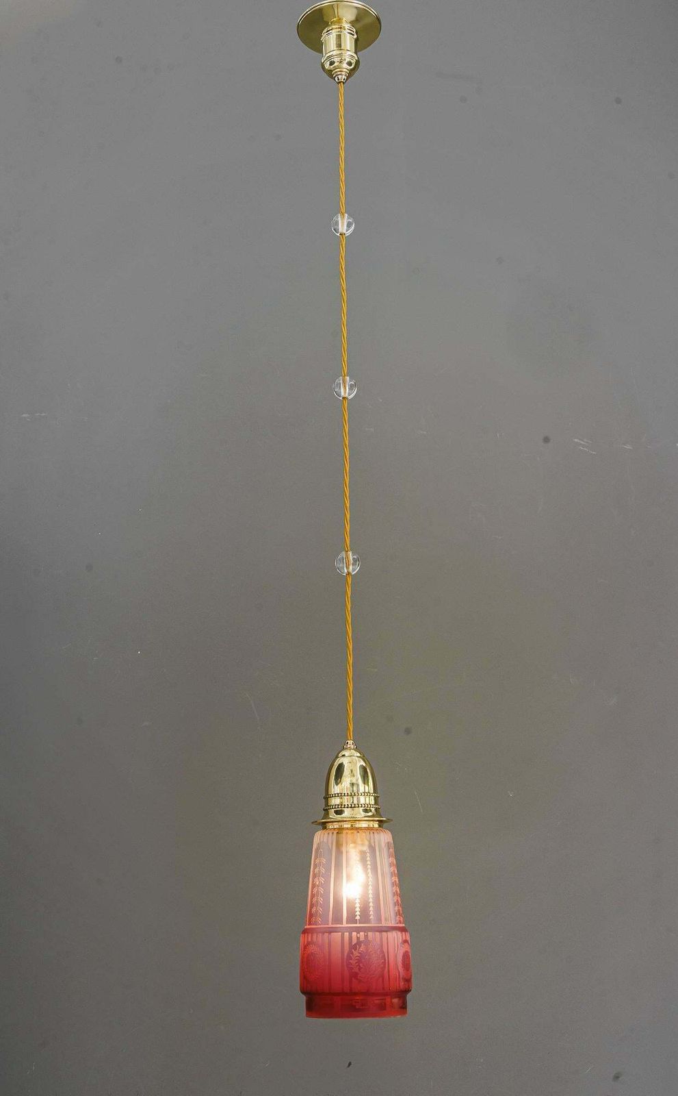 2x Art Deco Hanging Lamp With Original Old Glass Shades Vienna Around 1920s photo 1063.0