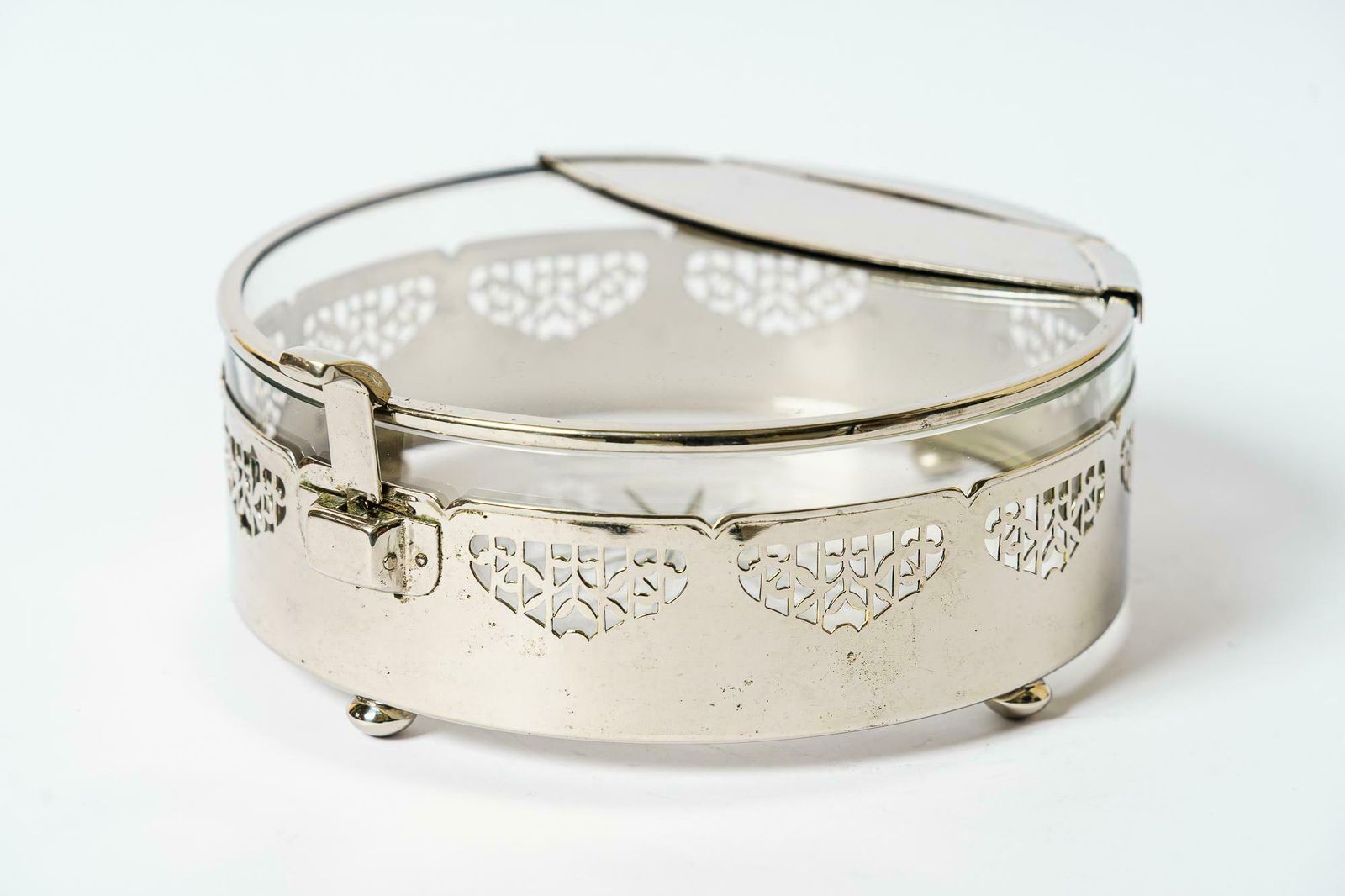Art Deco Nickel  Plated With Cut Glass Centrepiece Vienna Around 1920s photo for sale