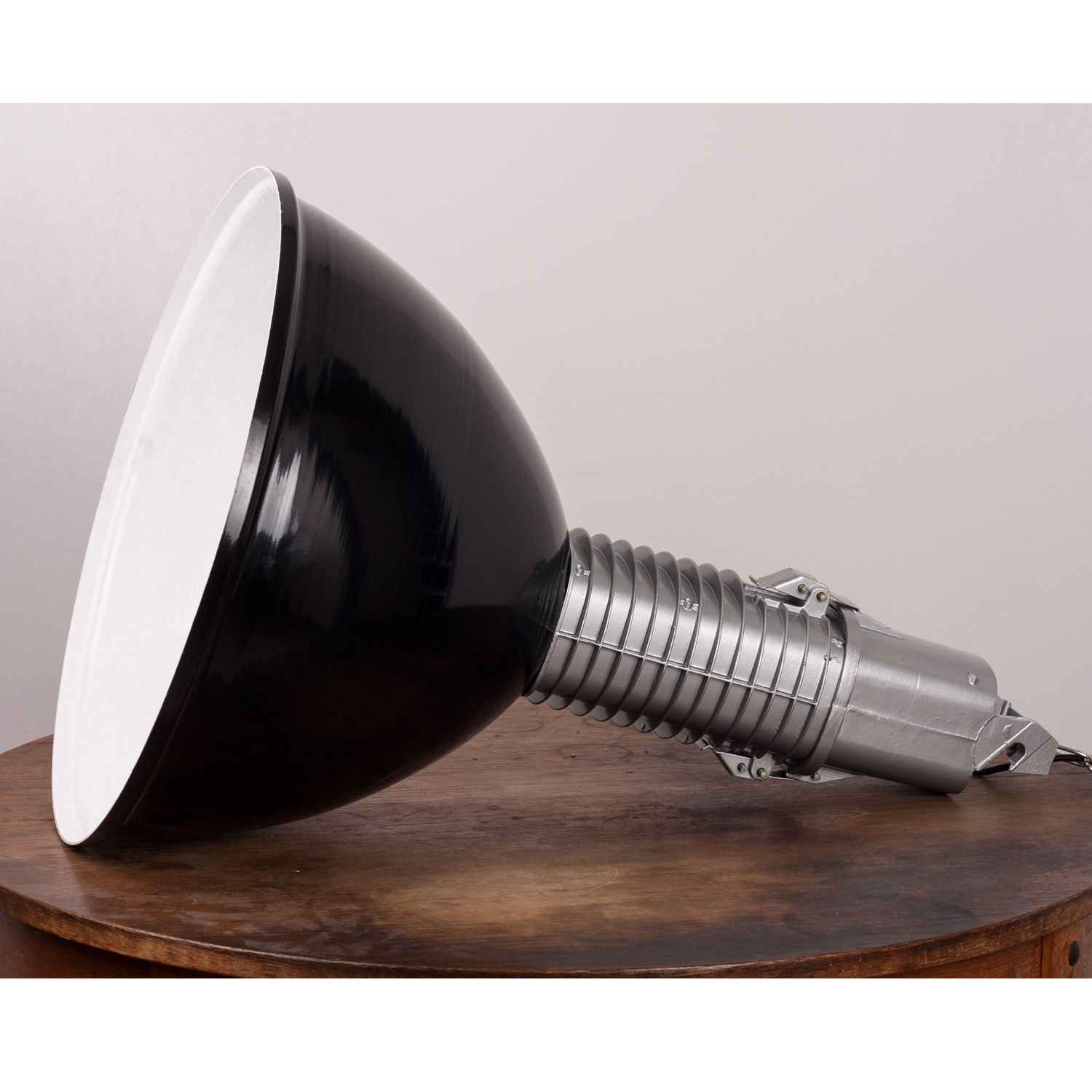 Large Polish Factory Black And Silver Pendant Lamp From Polamp, Industrial Loft Style, 1980s photo for sale