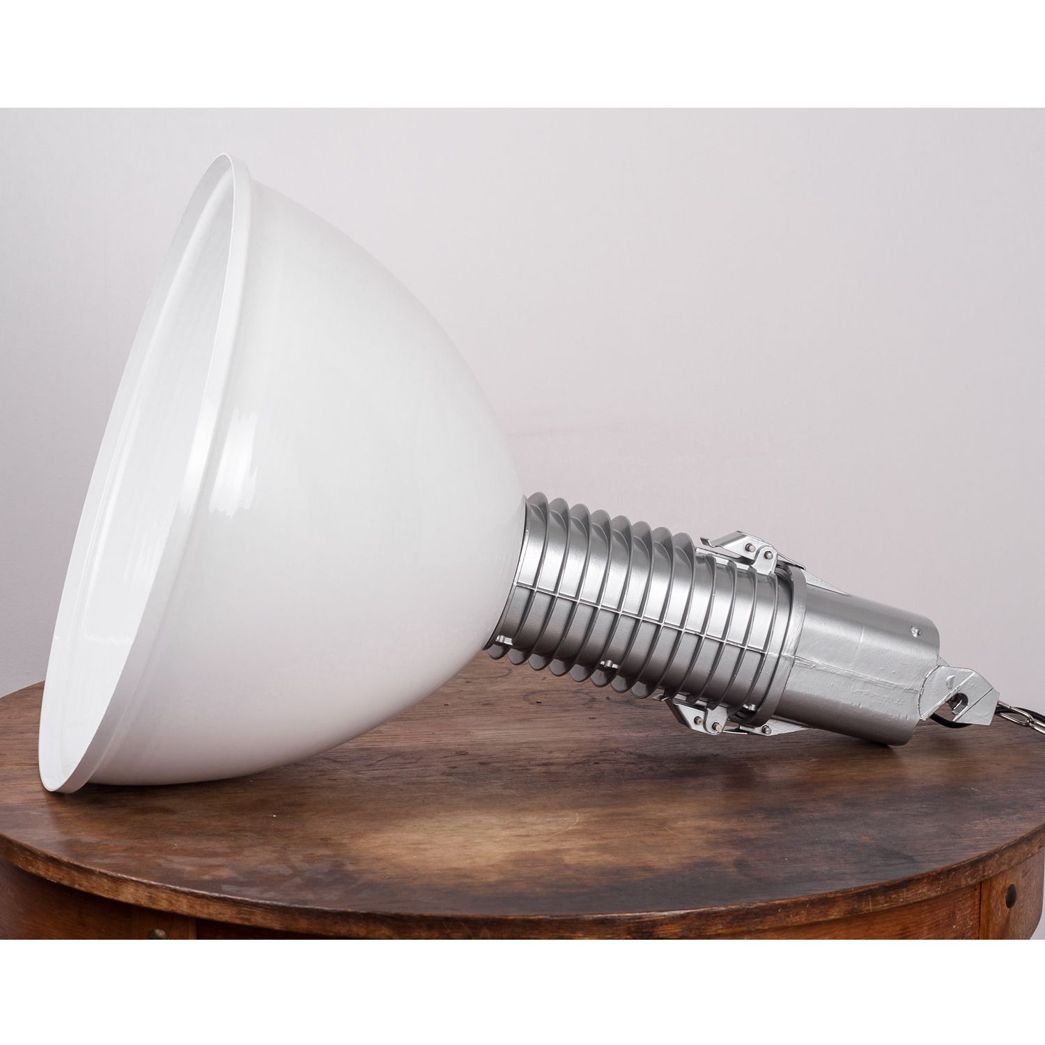 Large Polish Factory White And Silver Pendant Lamp From Polamp, Industrial Loft Style, 1980s photo furniture
