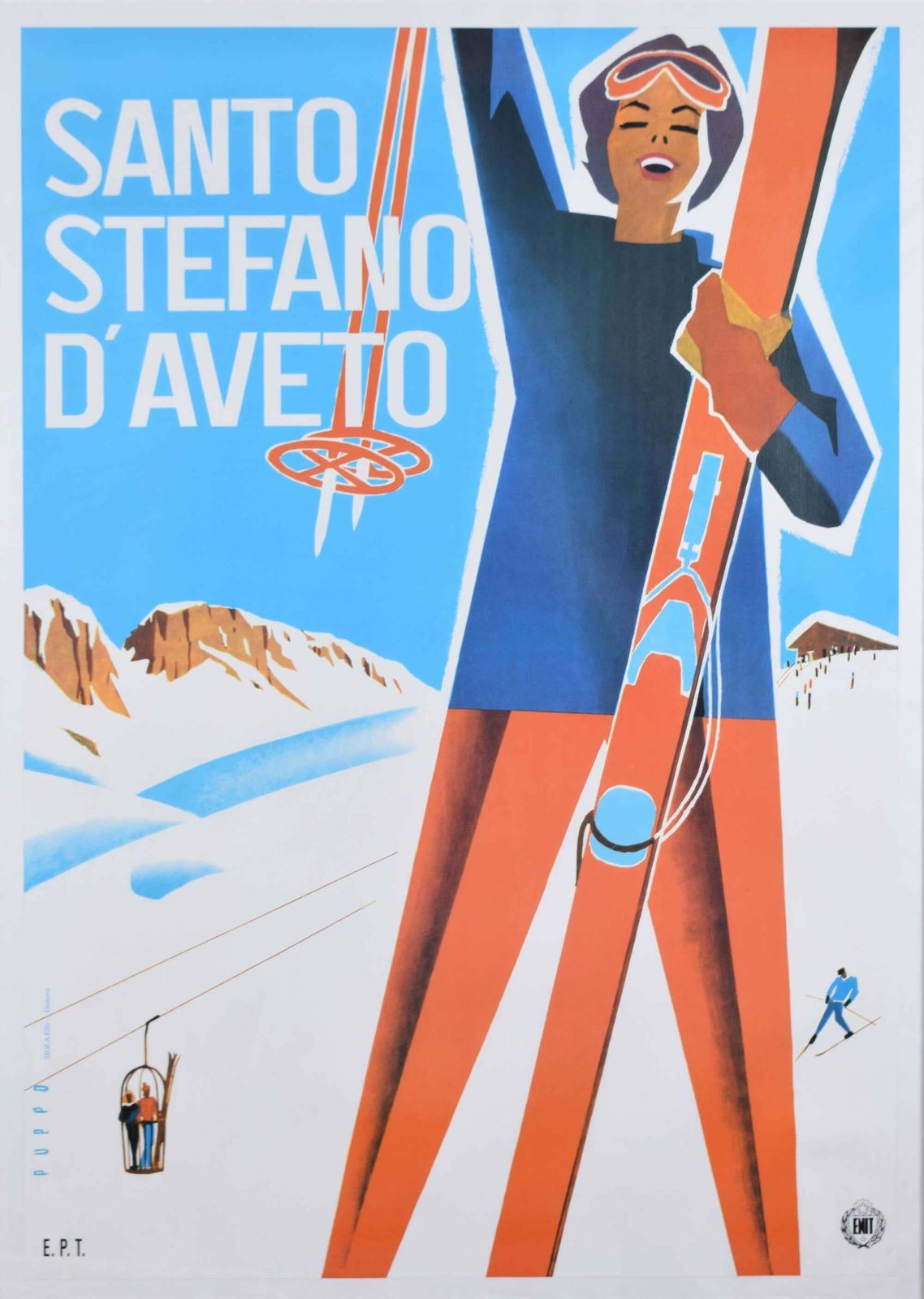 Mario Puppo Santo Stefano D'aveto Original Vintage Italian Ski Poster By Mario Puppo