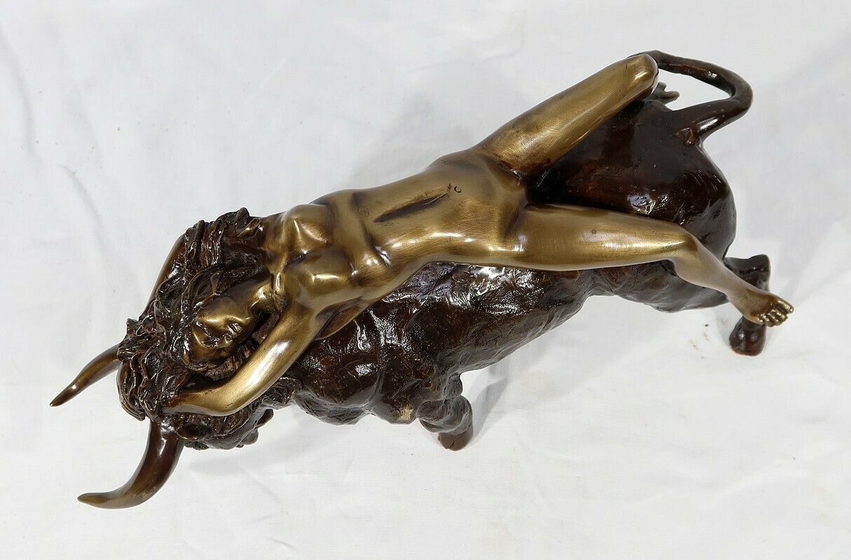 Bronze "The Goddess Europe Meeting The Bull", Signed Majera, 20th photo vintage