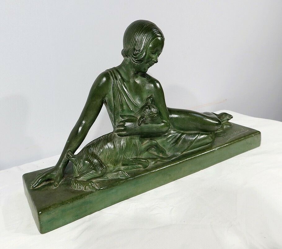 Sculpture “La Demoiselle Et Le Chevreau”, By A. Godard, Art Deco – Early 20th Century photo furniture