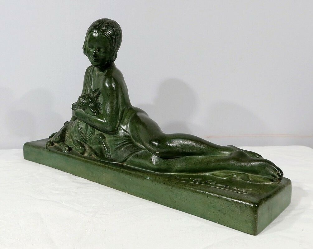 Sculpture “La Demoiselle Et Le Chevreau”, By A. Godard, Art Deco – Early 20th Century photo for sale