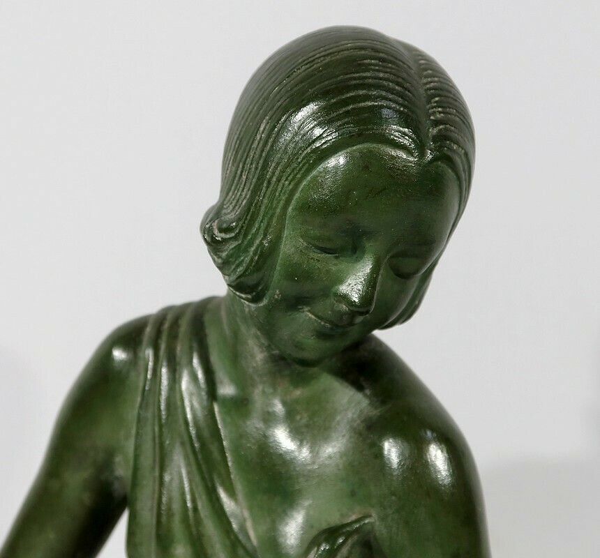 Sculpture “La Demoiselle Et Le Chevreau”, By A. Godard, Art Deco – Early 20th Century photo vinterior